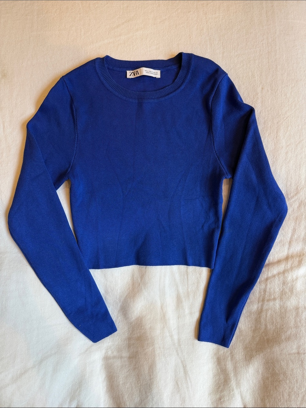 Zara Cobalt Blue Long-Sleeve Crewneck Sweater